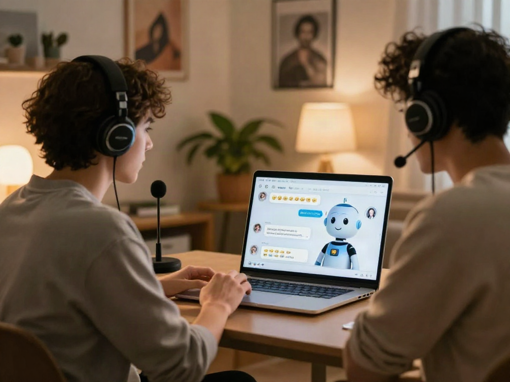Engaging ai sex chat scene with user interacting with friendly chatbot.